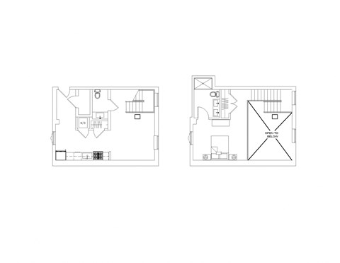 Floor plan for 1 bed, 1.5 baths, 782 sqft
